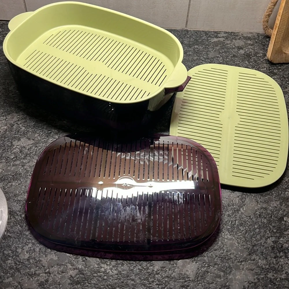 Tupperware Oval Stack Cooker Microwave Meal Maker Set Purple Green. Poss….